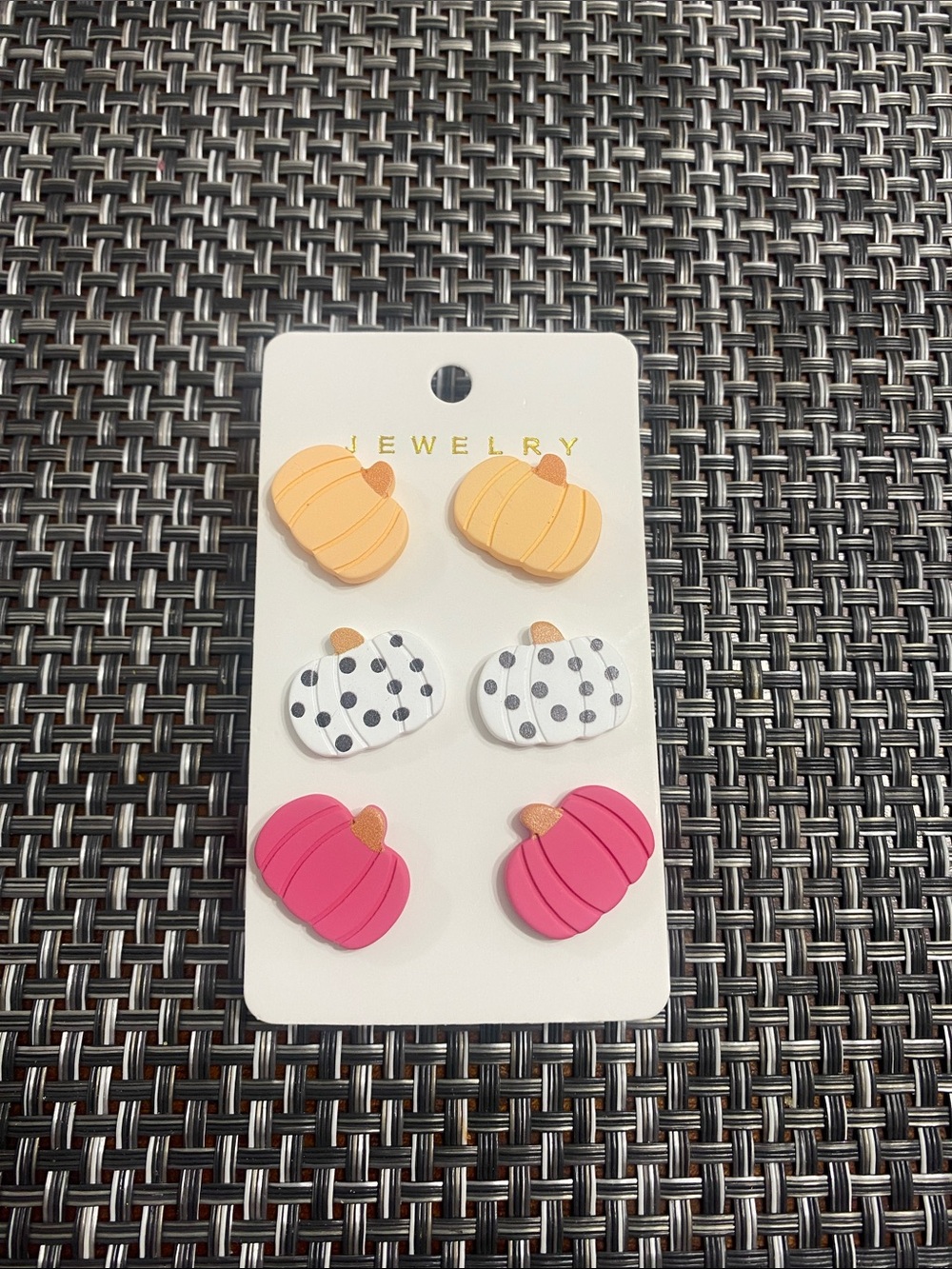 Pumpkin Stud Earring Set - Peach,White Polka Dot & Pink
